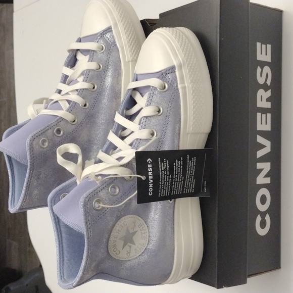Chuck Taylor All Star Lift Platform Suede Shimmer. Lilac Pewter/Egret/Silver 8 - Picture 2 of 11